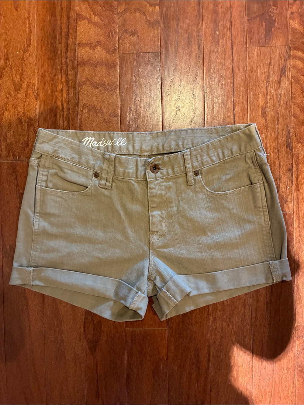 Madewell Olive Green Rolled Cuff Cotton Shorts